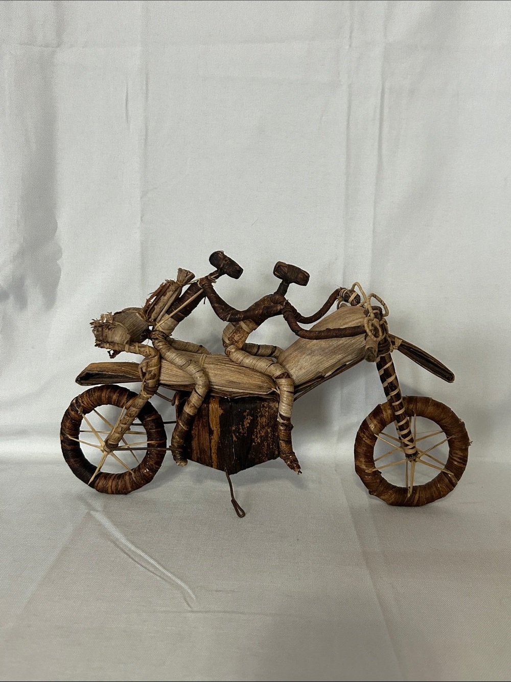 VTG handcrafted decorative figure African motorcycle riders natural material